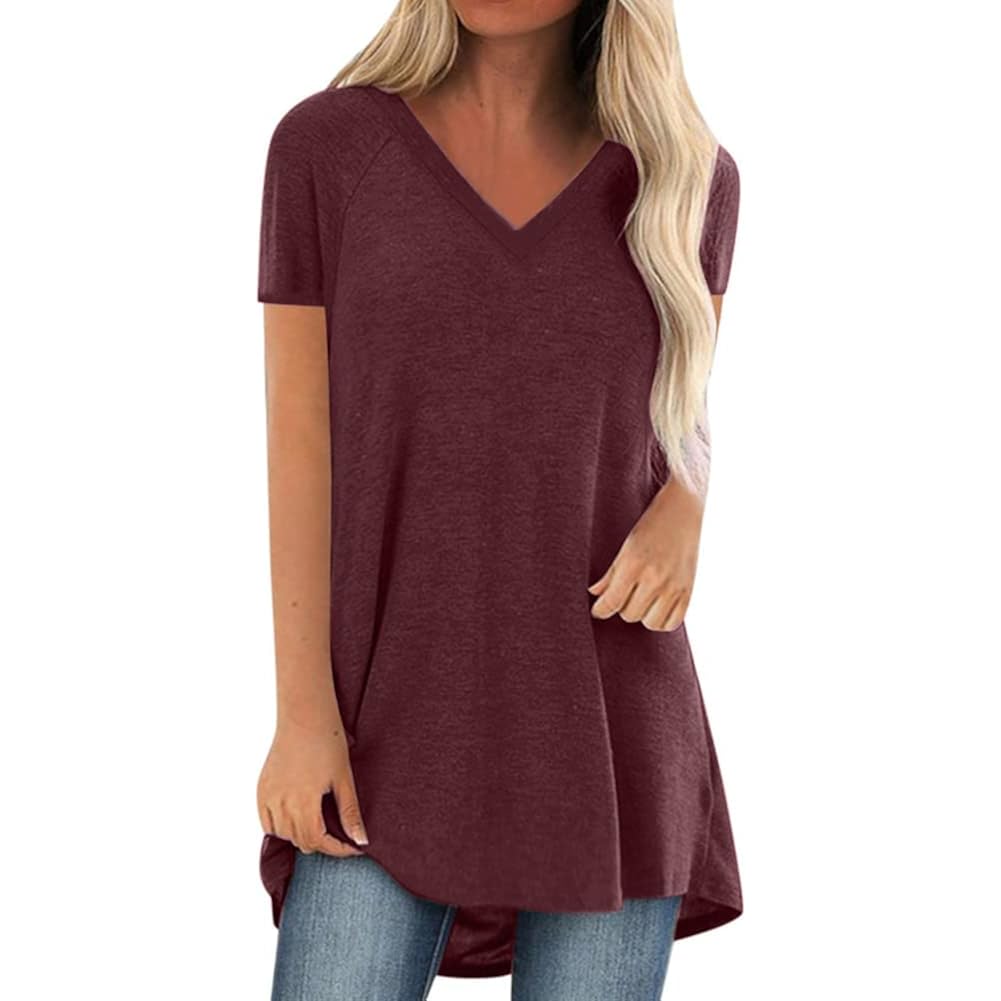 KKG Tops Tunics for Women to Wear with Leggings, Casual Loose Fit V Neck Short/Long Sleeves T Shirt