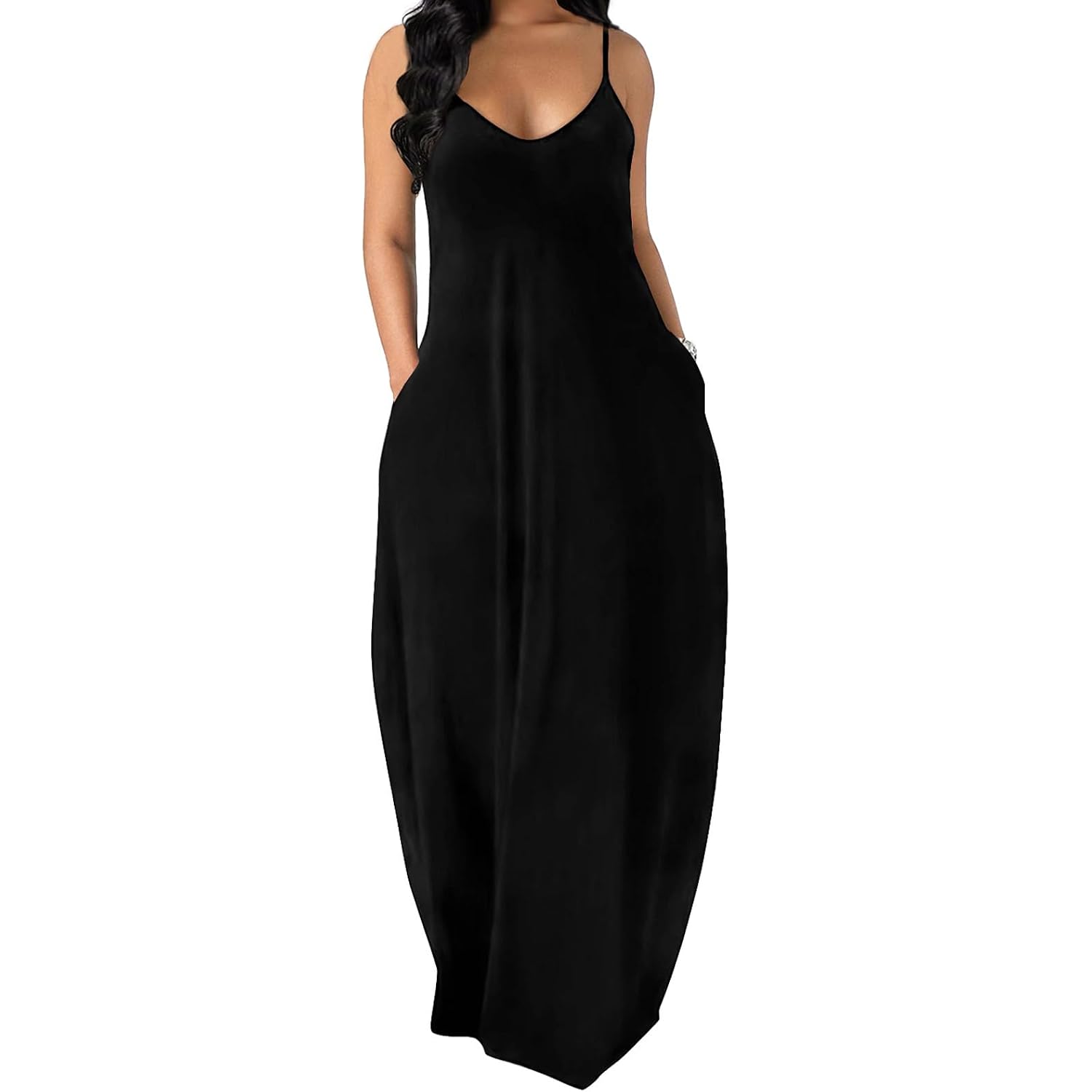 Ofeefan Women'S Maxi Dresses Summer Spaghetti Strap Dress With Pockets