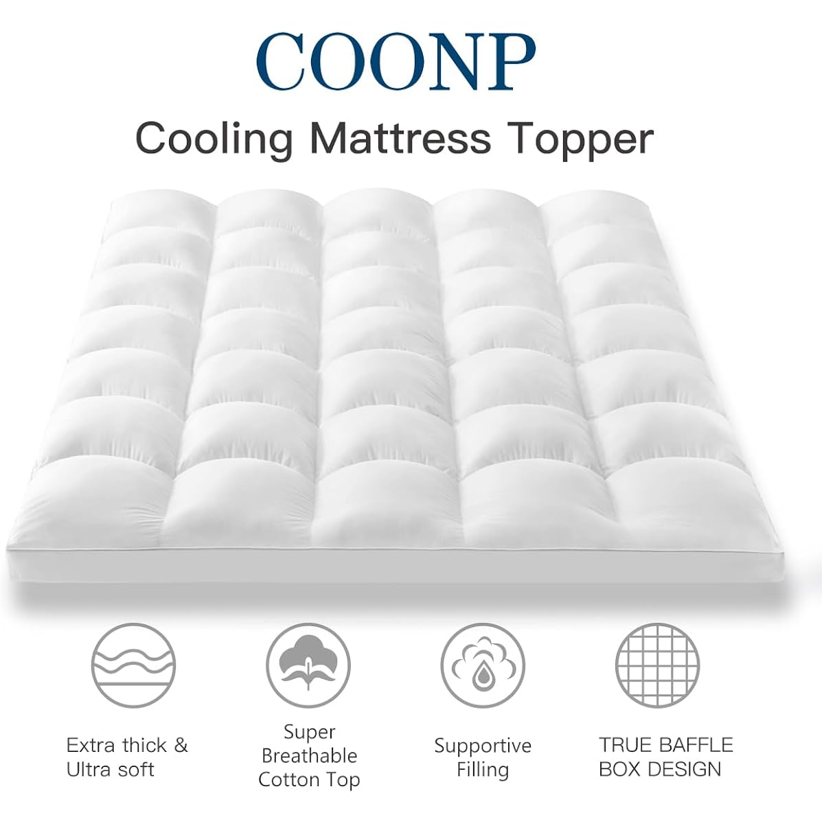 COONP Queen Mattress Topper, Extra Thick Pillowtop, Cooling and Plush Mattress Pad Cover Cotton Top Bed Topper Protector with 8-21 Inch Deep Pocket