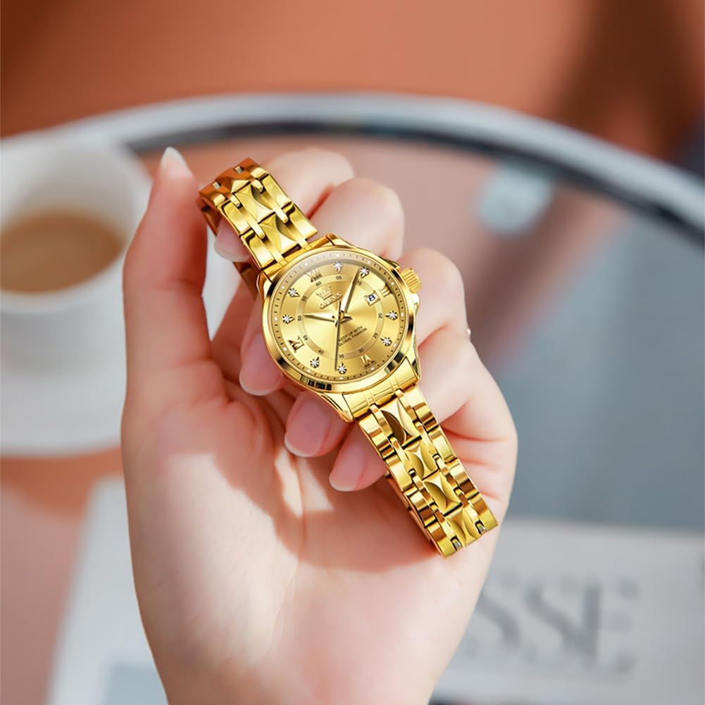 Olevs Watch Women,Watches For Women,Luxury Casual Stainless Steel Women'S Wrist Watches Classic Small Face Dress Analog Womens Watches With Date Easy To Read Waterproof Luminous Quartz Ladies Watches