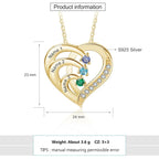 Jeweidea Personalized Sterling Silver Heart Necklace with Simulated Birthstones Custom Name Mother Daughter Promise Pendant for Women Mom Her