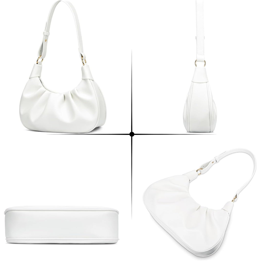KKXIU Shoulder Bag Crescent Handbag Ruched Purse Underarm Bag Mini Hobo for Women,Detachable Gold Chain Crossbody Bag