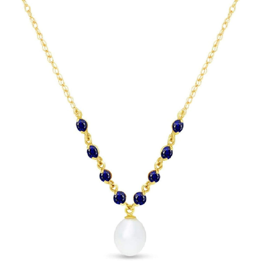 Galaxy Gold 14K Solid Gold 5 Carat Natural Blue Sapphire & Pearl Pear Drop Pendant Necklace for Women - Yellow Gold Fine Jewelry