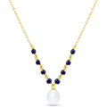 Galaxy Gold 14K Solid Gold 5 Carat Natural Blue Sapphire & Pearl Pear Drop Pendant Necklace for Women - Yellow Gold Fine Jewelry