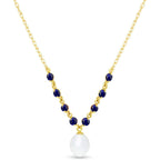Galaxy Gold 14K Solid Gold 5 Carat Natural Blue Sapphire & Pearl Pear Drop Pendant Necklace for Women - Yellow Gold Fine Jewelry