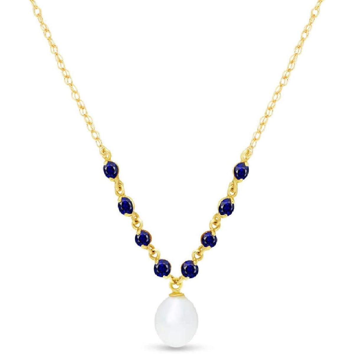 Galaxy Gold 14K Solid Gold 5 Carat Natural Blue Sapphire & Pearl Pear Drop Pendant Necklace for Women - Yellow Gold Fine Jewelry