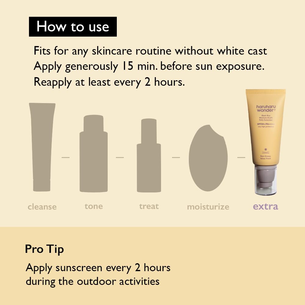 Haruharu Wonder Black Rice Moisture Airyfit Daily Sunscreen 1.69Fl.Oz - Velvet Finish, No White Cast, Hydrating, Moisturizing, Korean Skin Care, Vegan, Clean Beauty
