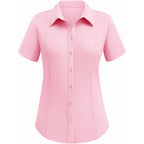 Button Down Shirts for Women Short Sleeve Stretch Dress Shirt Wrinkle-Free Formal Work Blouses Summer Tops S-2XL