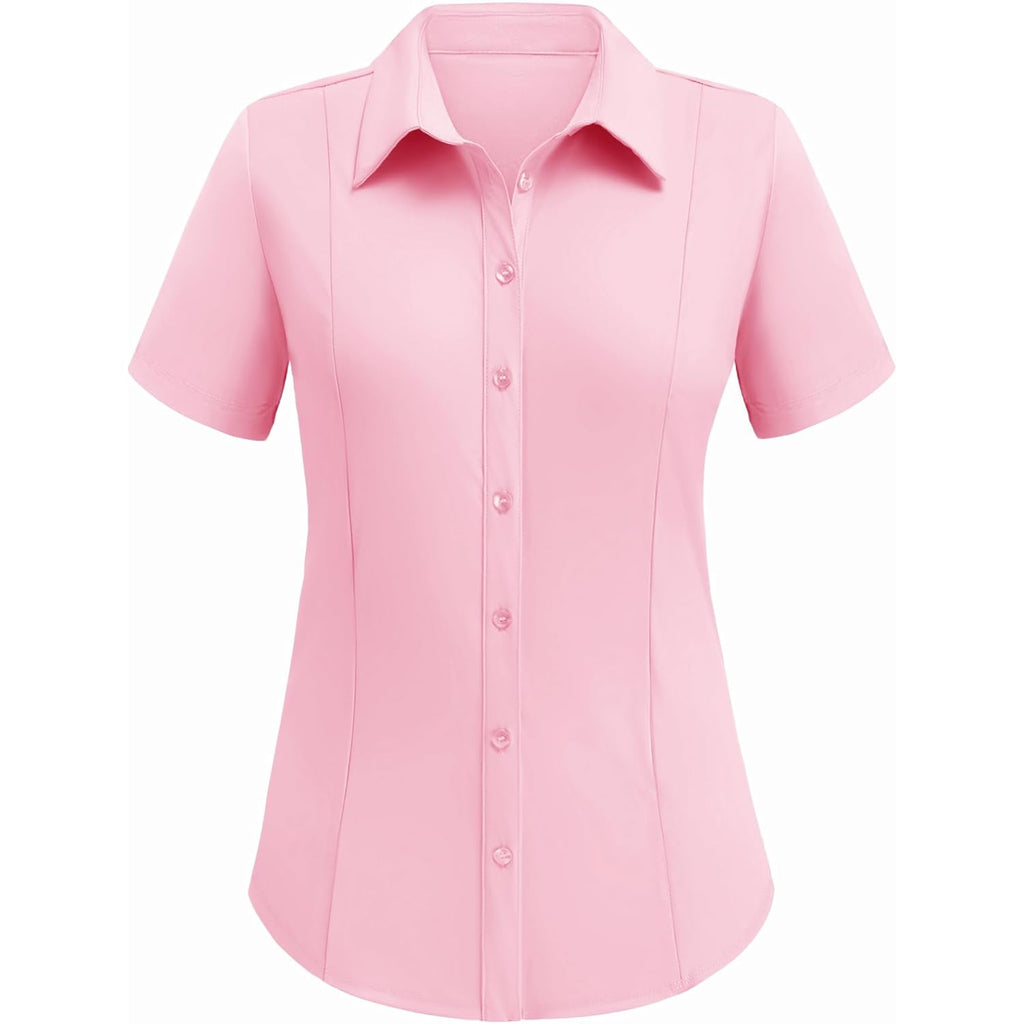 Button Down Shirts for Women Short Sleeve Stretch Dress Shirt Wrinkle-Free Formal Work Blouses Summer Tops S-2XL