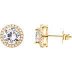 PAVOI 14K Gold Plated 925 Sterling Silver Post Brilliant Round Faux Diamond Halo Earrings - Premium Cubic Zirconia