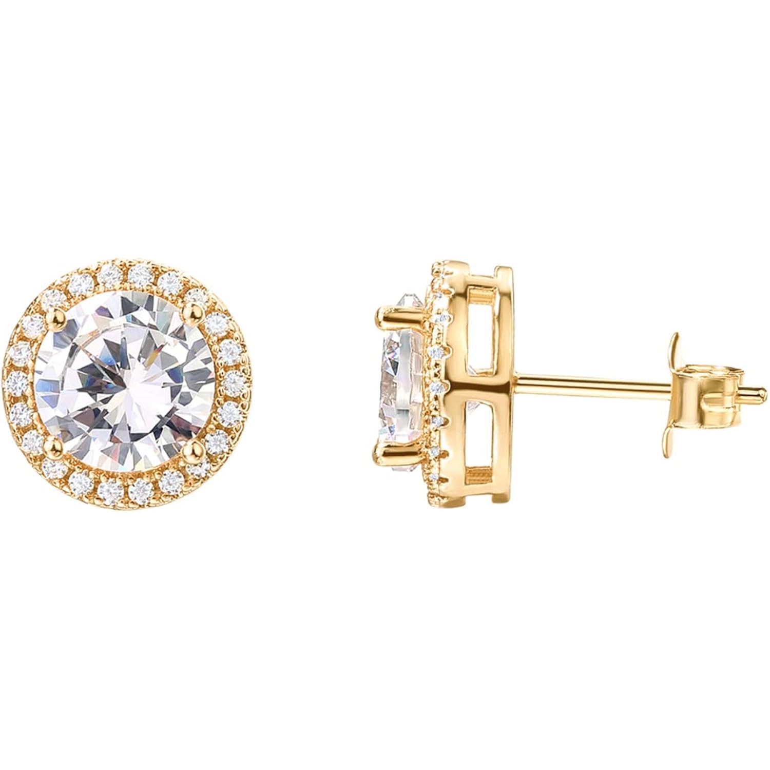 PAVOI 14K Gold Plated 925 Sterling Silver Post Brilliant Round Faux Diamond Halo Earrings - Premium Cubic Zirconia