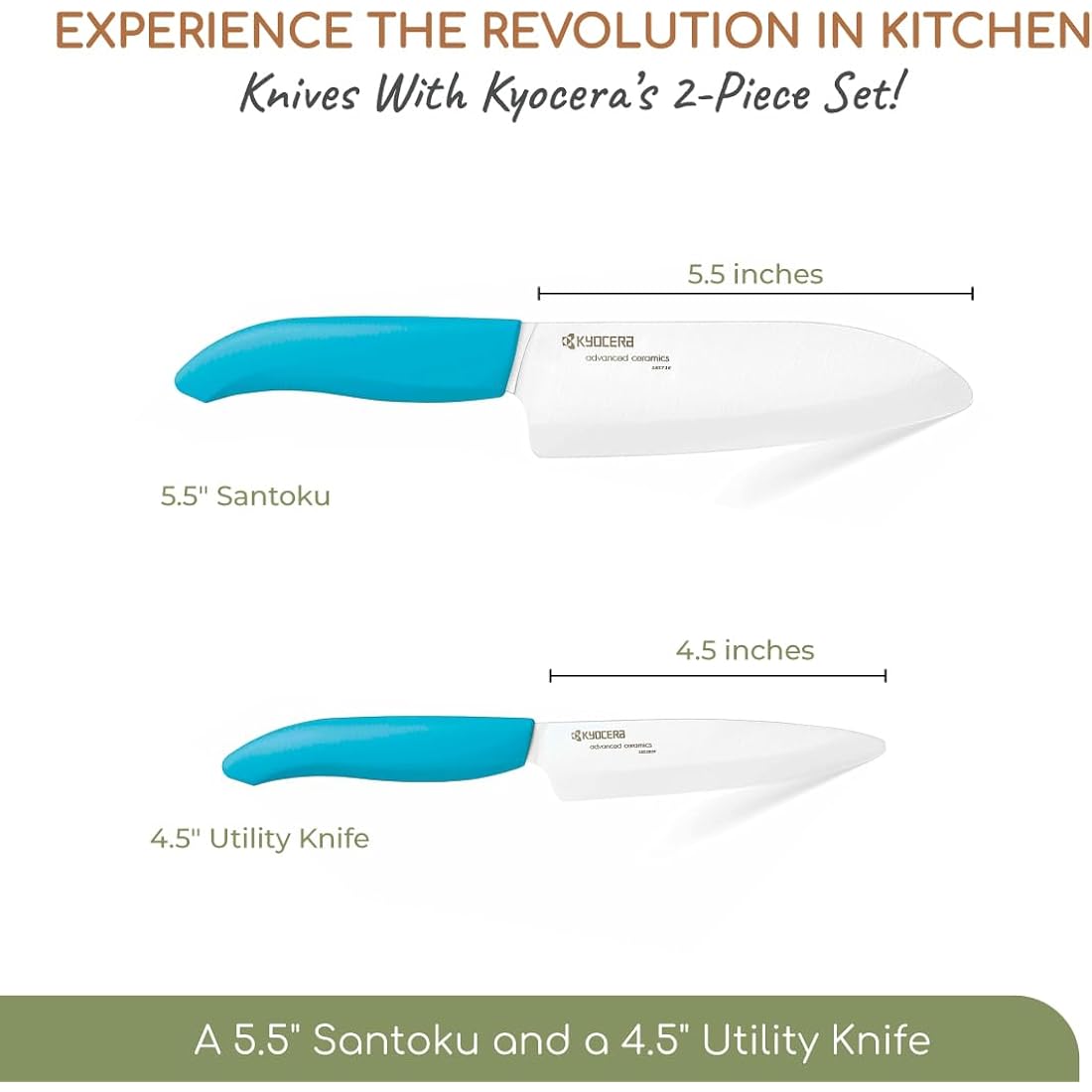 Kyocera Revolution 2-Pc Ceramic Knife Set: 5.5” Santoku & 4.5” Utility | Kyocera Revolution Ceramic Knife Duo: 5.5” Santoku & 4.5” Utility Blades For Precise Slicing, Trimming, And Daily Meal Prep