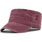 Unisex Cadet Army Cap Vintage Washed Cotton Military Hat Adjustable Flat Top Baseball Cap Wine Red