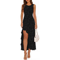 Merokeety Women'S Summer Floral Ruffle Maxi Dress High Slit Sleeveless Bodycon Formal Cocktail Wedding Guest Prom Dresses