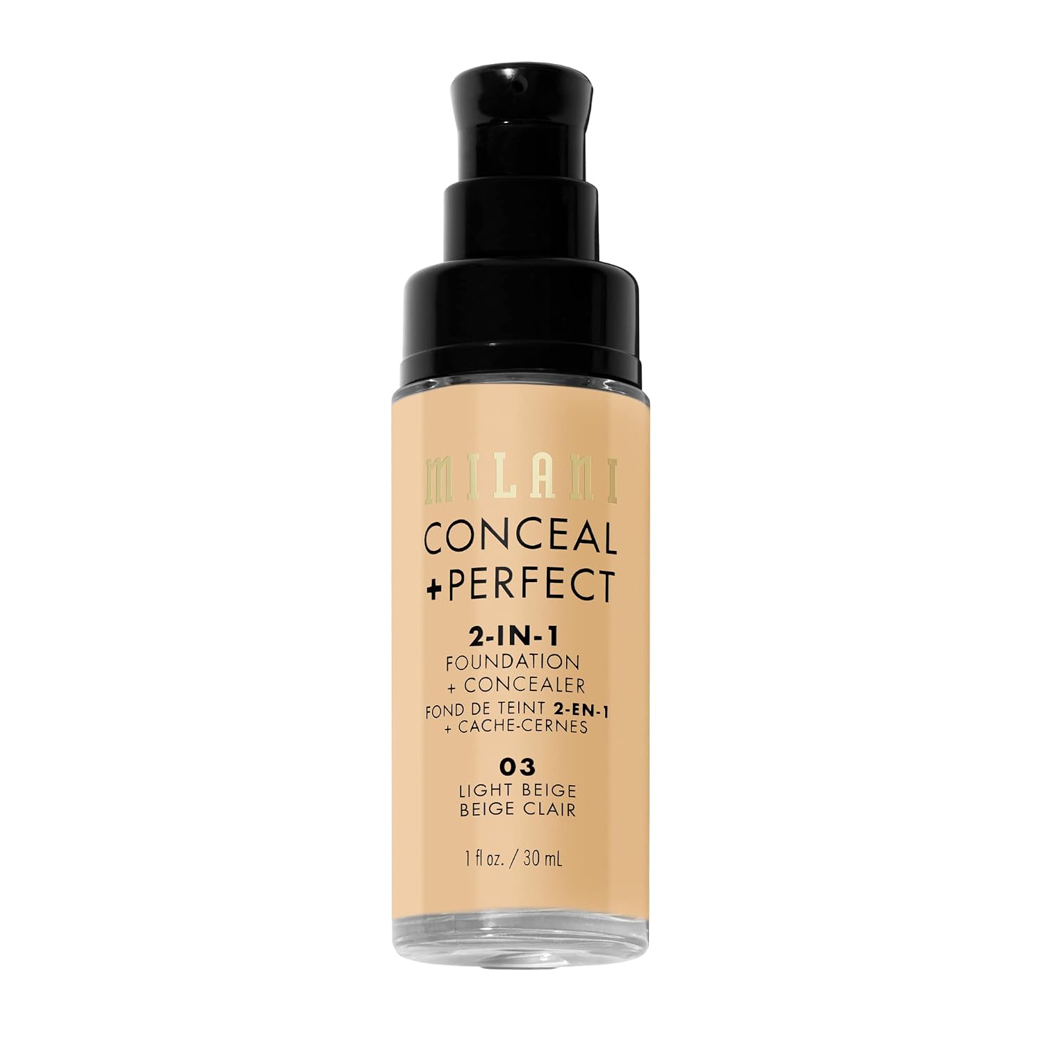 Milani Conceal + Perfect 2-In-1 Foundation + Concealer For A Flawless Complexion, Under Eye Corrector, Cover Redness And Imperfections, Waterproof And Sweatproof - 03-Light Beige
