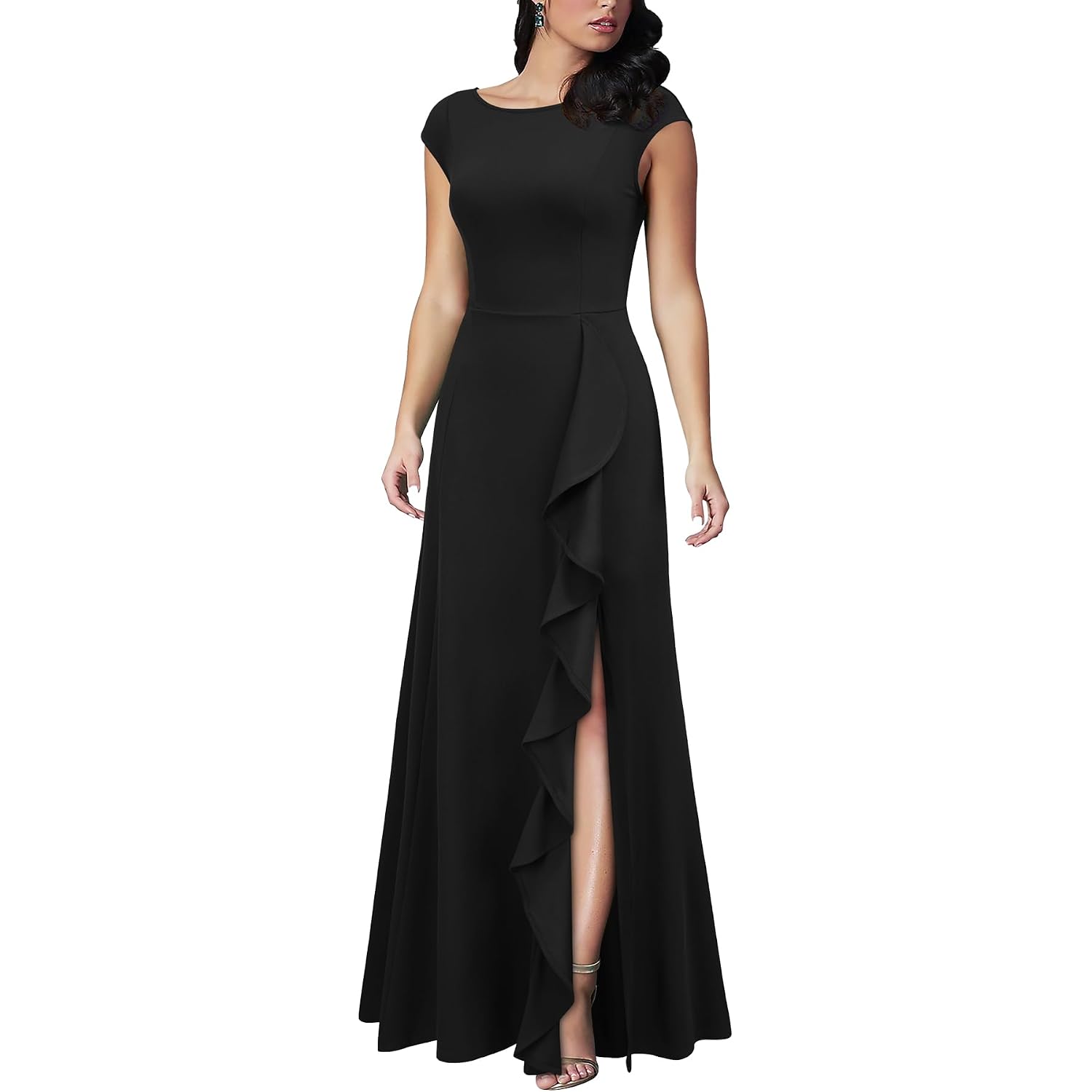 Mushare Women'S Cocktail Dresses With Pockets Ruffled Sexy Split Party Long Formal Dress