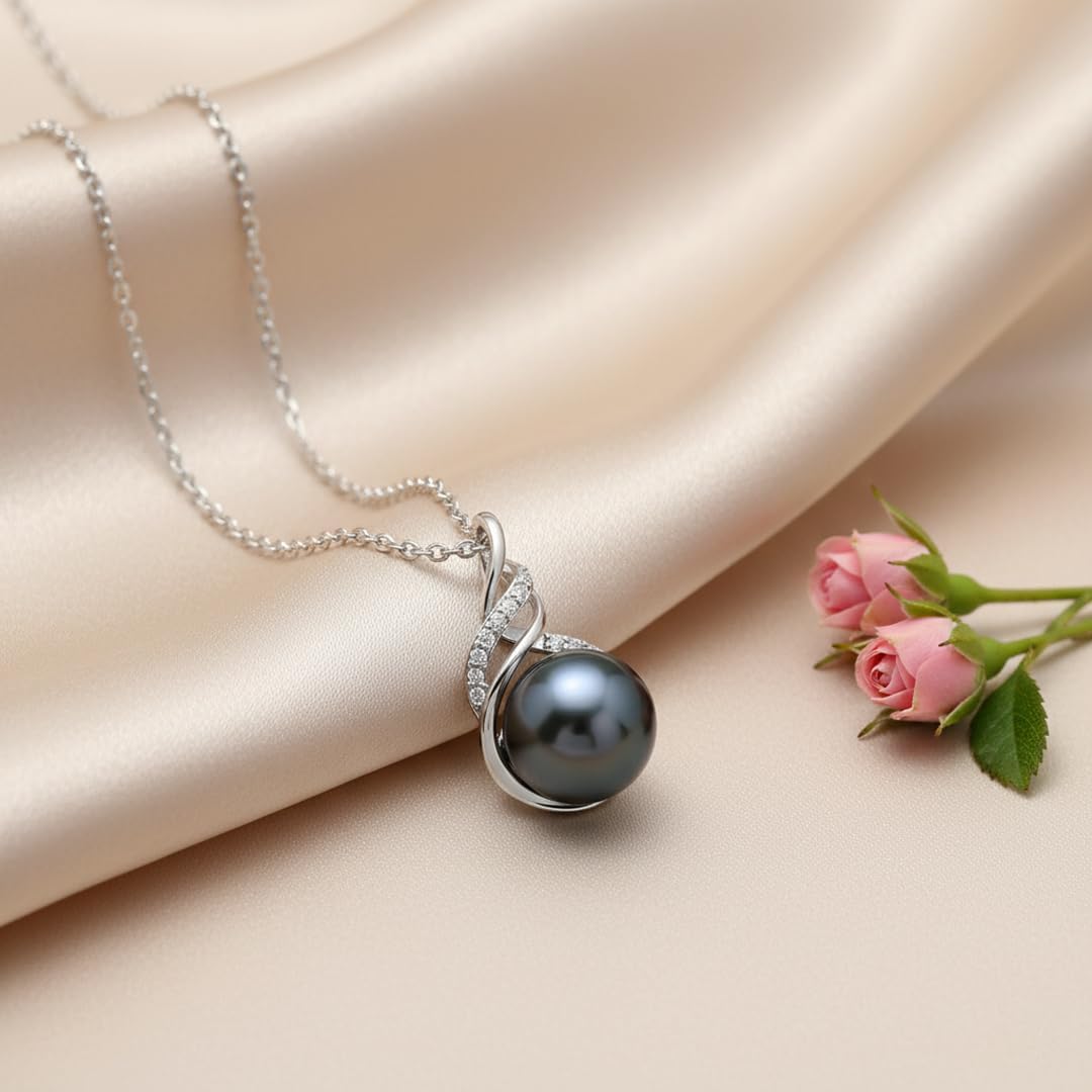 TRYNDI Real Tahitian Black Pearl Necklace Gifts for Women - Larger 11-12mm Luxury Pearl Womens Jewelry, Romantic Valentines Gift for Wife from Husband- Wedding Anniversary, Birthday, Mothers Day, Valentine Necklace for Girlfriend, Fiance & Soulmate