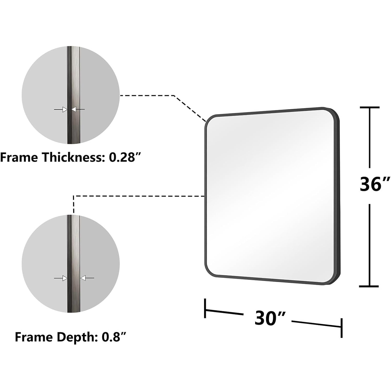 Koonmi Bathroom Mirror, 30X36 Inch Black Metal Framed Mirror For Bathroom, Tempered Glass, Anti-Rust, Rounded Rectangle Mirror For Restroom, Bedroom, Black