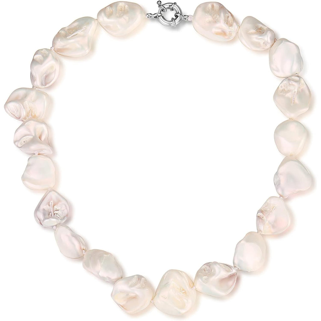 Pearl Choker Necklace for Women Boho Beaded Statement Necklace with Black White Large Freshwater Pearls Silver Fashion Jewelry Gift