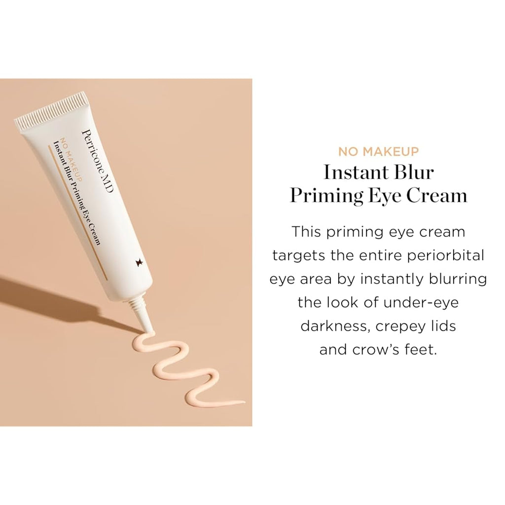 Perricone Md No Makeup Instant Blur Priming Eye Cream - Priming Under Eye Brightener With Peptides & Caffeine - Blurs Dark Circles, Crepiness, & Crow’S Feet For Flawless & Lasting Makeup, 0.3 Oz