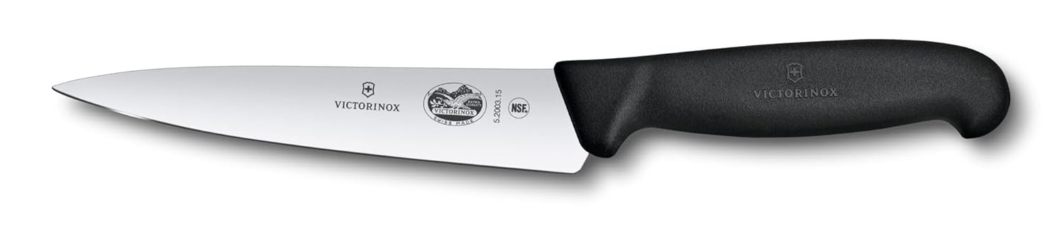 Victorinox Fibrox 6 Inch Straight Edge Chef's Knife, Kitchen Knife with Stainless Steel Blade, Non-Slip Handle, Dishwasher Safe, Black