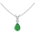 Angara Emerald Teardrop Necklace with Diamond in Silver/14K Solid Gold/Platinum | Natural Prong-Set Emerald V-Bale Pendant With 18" Chain for Women | July Birthday Gemstone Jewelry Gift