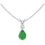 Angara Emerald Teardrop Necklace with Diamond in Silver/14K Solid Gold/Platinum | Natural Prong-Set Emerald V-Bale Pendant With 18" Chain for Women | July Birthday Gemstone Jewelry Gift
