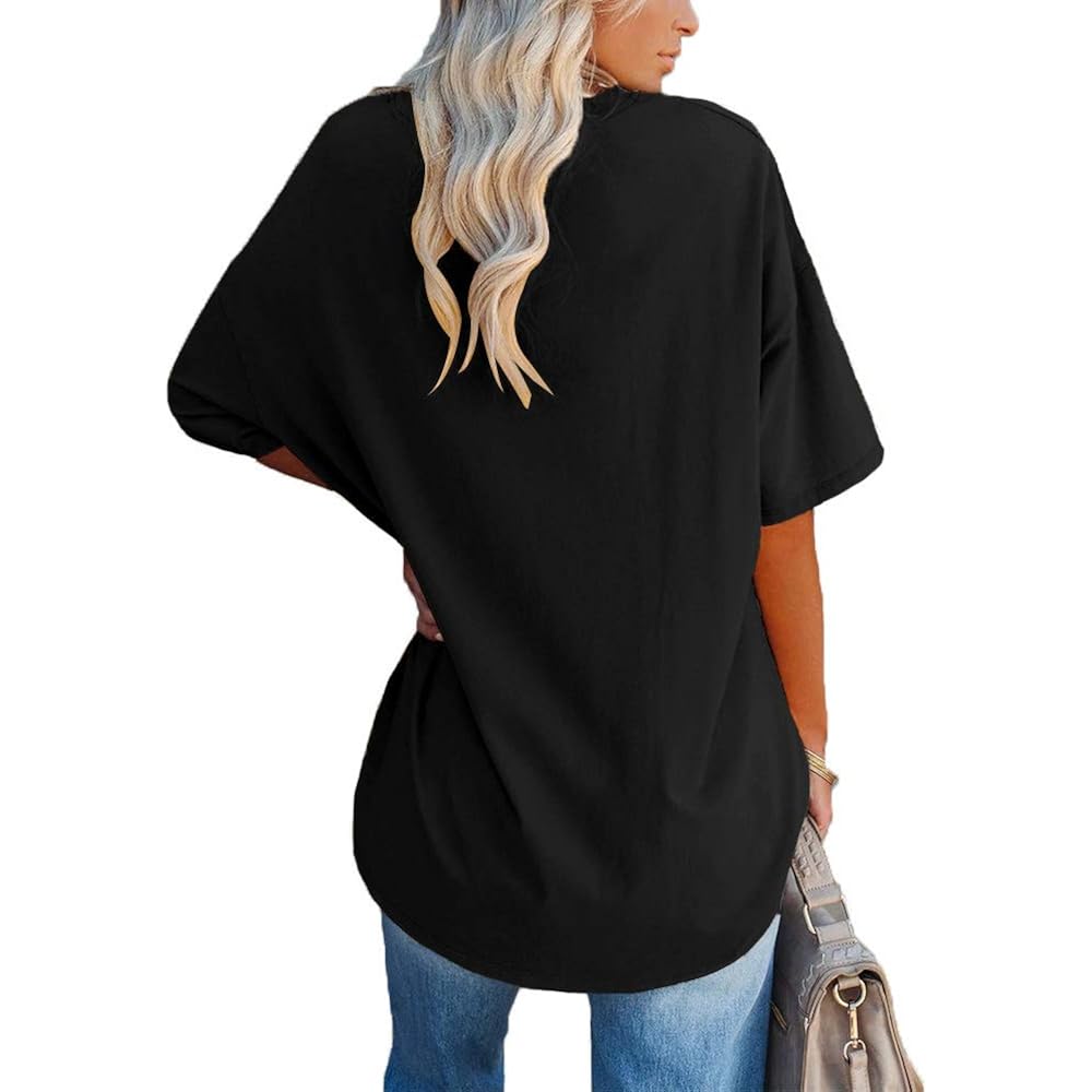 Womens Oversized Tshirts V Neck Tee Shirts Half Sleeve Loose Fit T Shirt Cotton Tunic Tops 2025