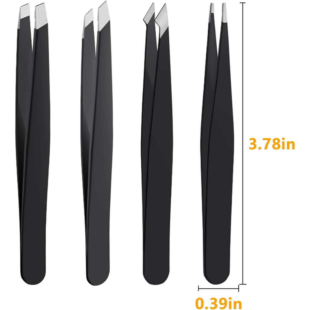 4 PCS Stainless Steel Tweezers Set – Precision Tweezers for Ingrown Hair, Facial Hair, Splinter, Blackhead and Tick Remover