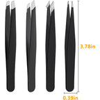 4 PCS Stainless Steel Tweezers Set – Precision Tweezers for Ingrown Hair, Facial Hair, Splinter, Blackhead and Tick Remover