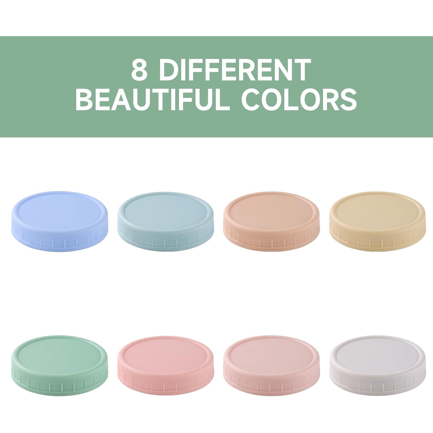 8 Pack Wide Mouth Mason Jar Lids for Ball, Kerr Jars and More, Colored Plastic Reusable Canning Tops with Silicone Rings, Food Grade & Leak-proof