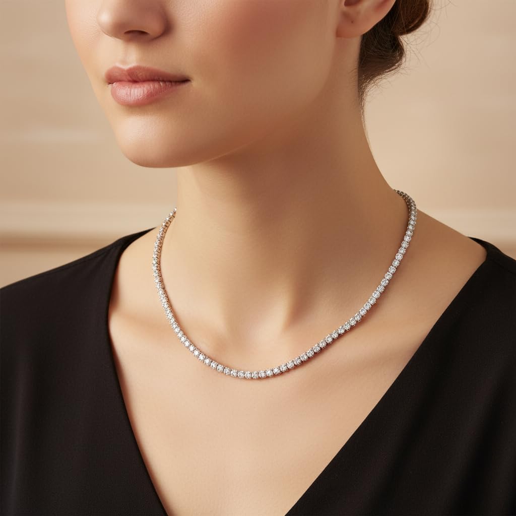 Gemsme 4mm Tennis Necklaces for Women - 3 Prong 18K White Gold Plated Round Cubic Zirconia Classic diamond Tennis Chain, Tennis Necklace for Women and Men, Size 16/18/20/22/24 inch