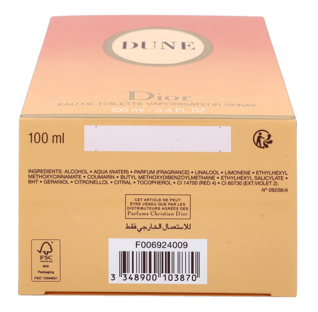 Dior Dune Eau De Toilette For Women, 3.4 Ounce