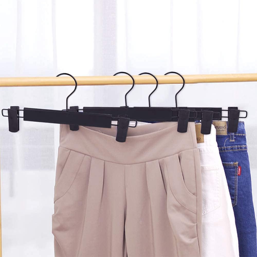 Pants Hangers With Clips, Skirt Hangers，360 ° Swivel Hooks Space Saving Hangers For Pants, Skirts, Clothes, Jeans (10Pack, Black)