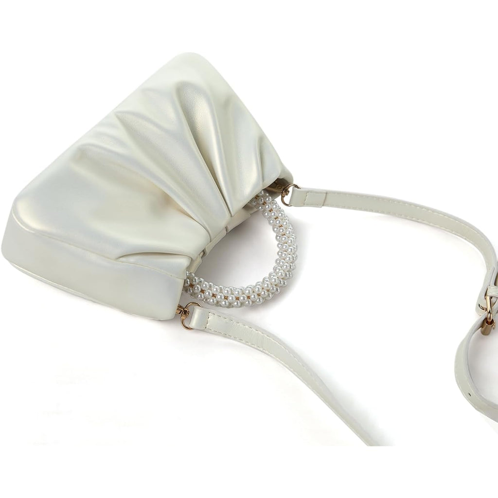Beatfull Evening Purse Women Small Pearl Handbags Soft Leather Ruched Bag Wedding Bridal Clutch Party Prom Crossbody Purses