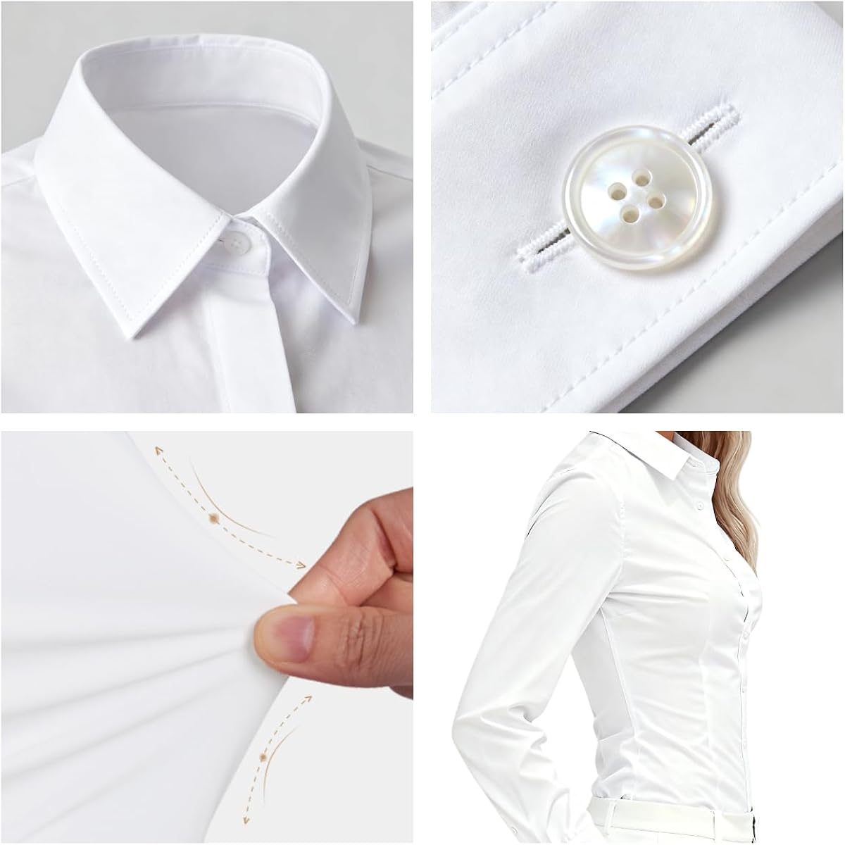 Women'S Button Down Long Sleeve Fitted Stretch Dress Shirts Wrinkle Free Work Blouses Collared Business Casual Tops
