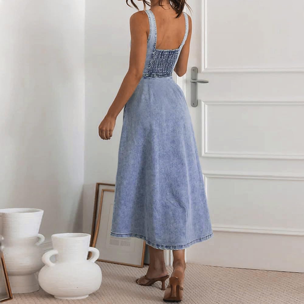 Utcoco Denim Dress For Women Sleeveless Button Down Slim Fit Midi Jean Dresses For Women 2026