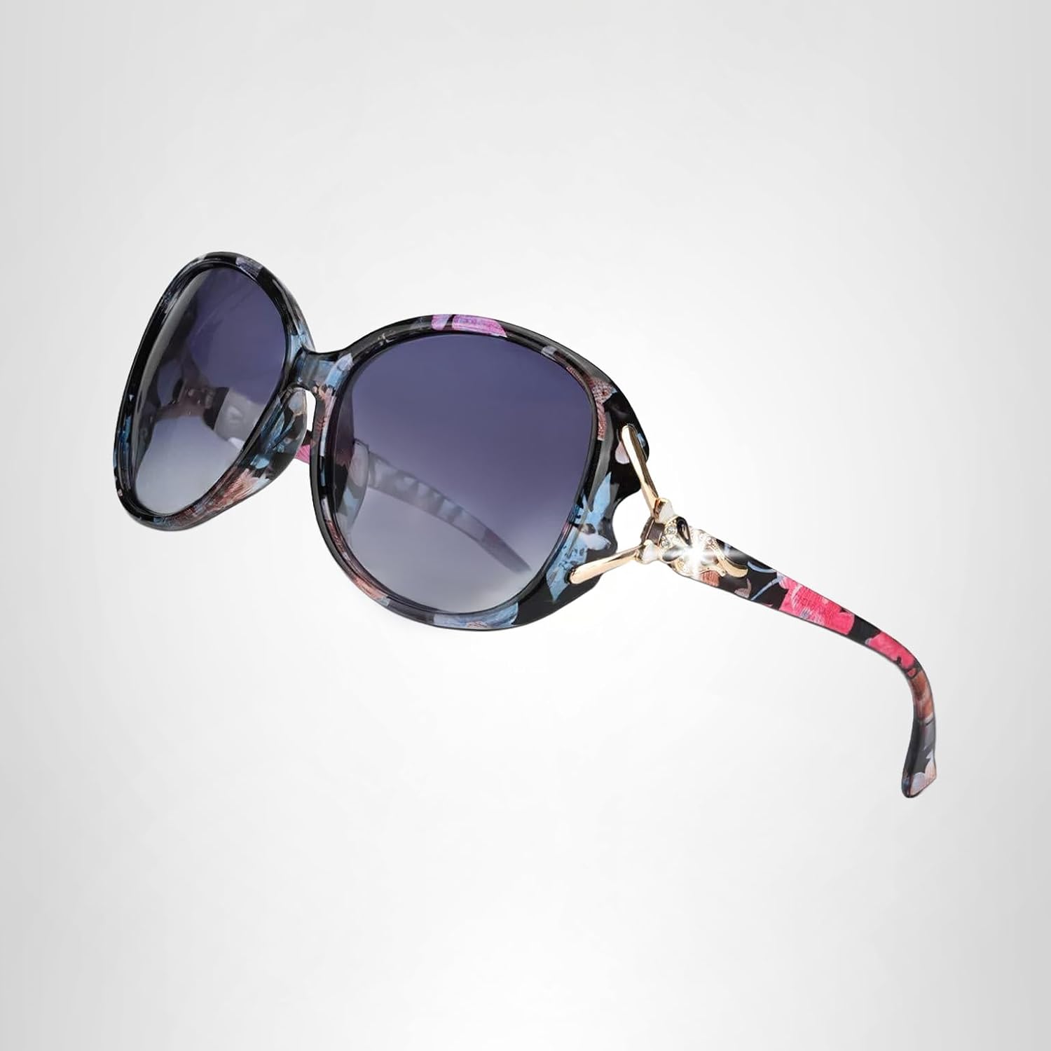 Sunglasses for Women Trendy Polarized Sunglasses Oversized Big Sun Glasses Ladies Shades UV Protection A01 Floral Frame/Grey Lens