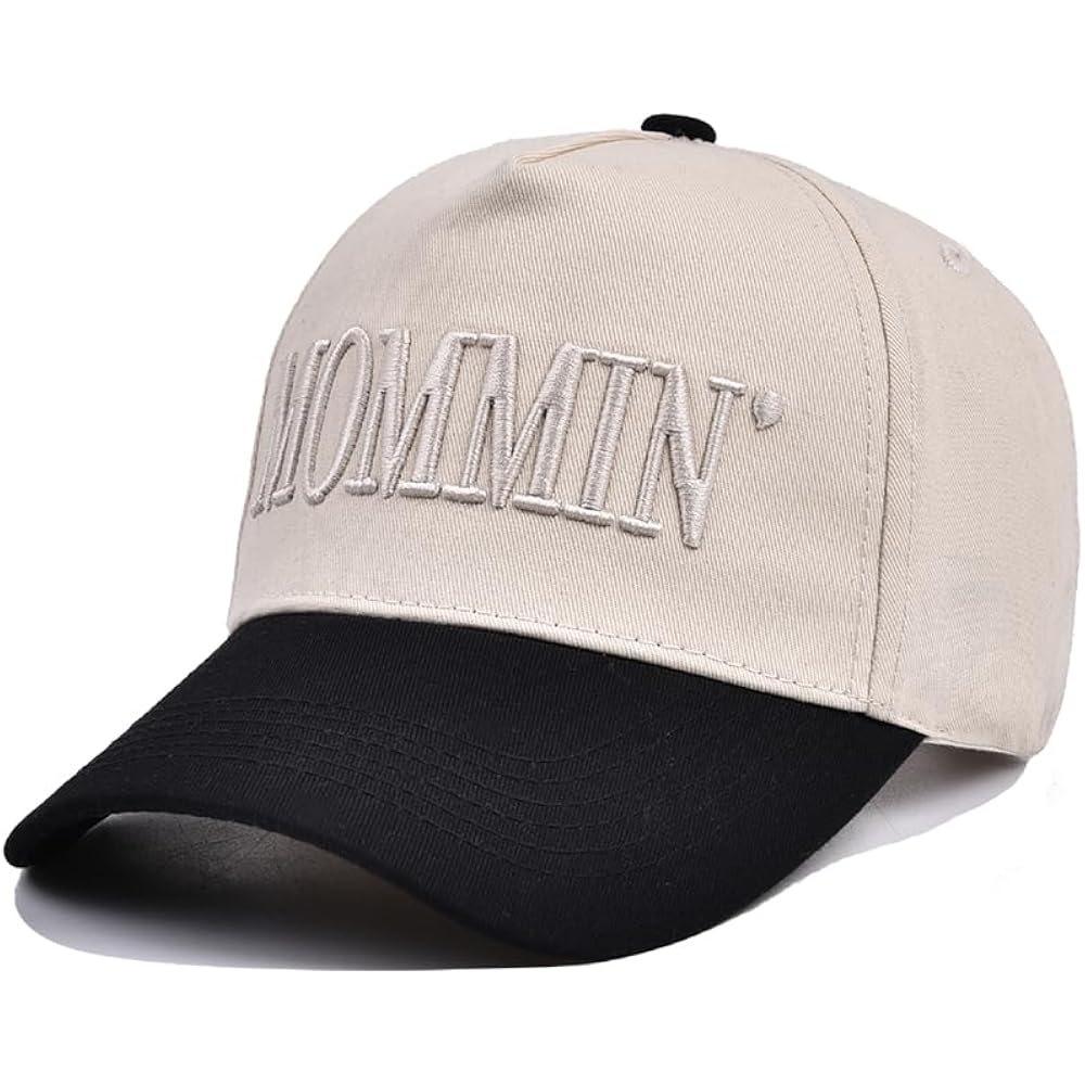 Mommin Trucker Hat, Adjustable Embroidered Vintage Two-Tone Mama Baseball Cap Beige/Beige