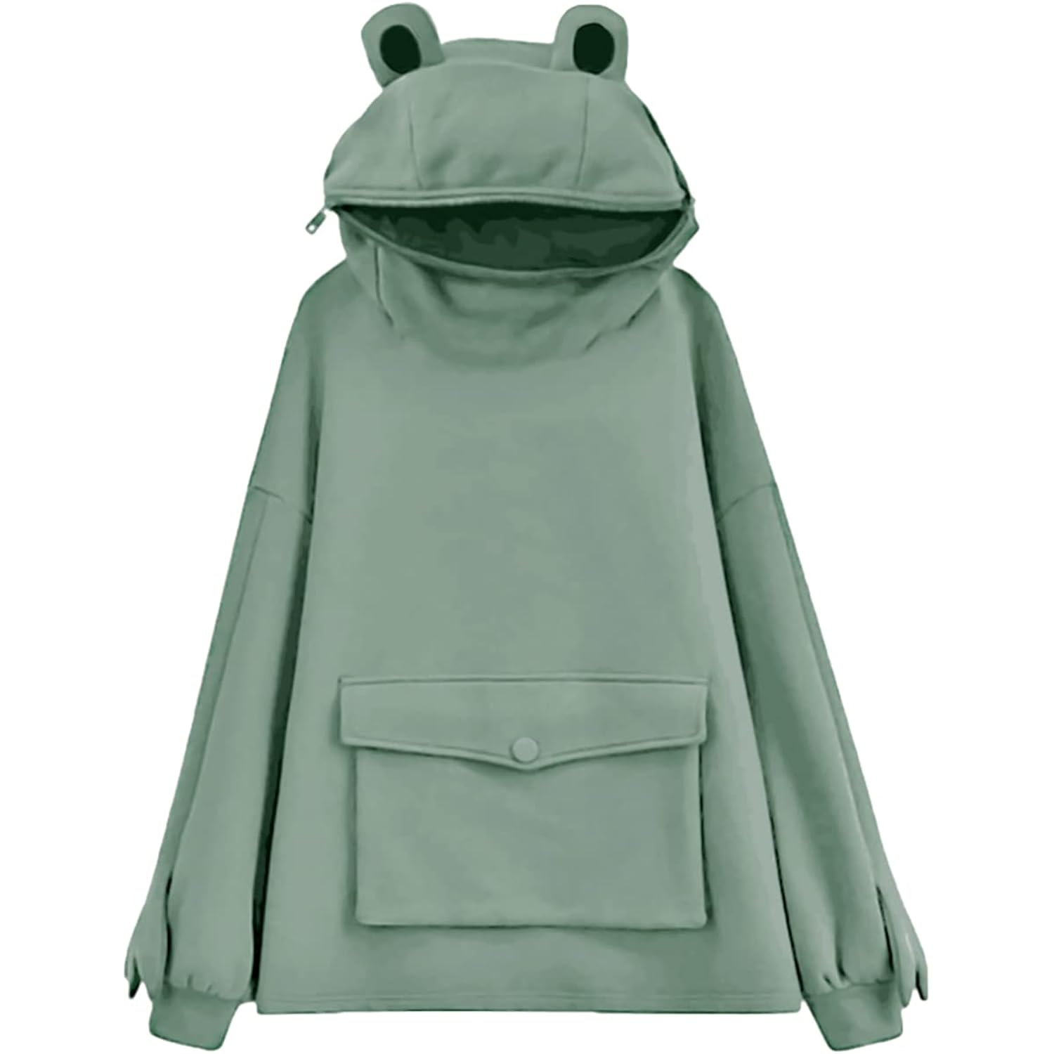 Frog Hoodie Sweatshirt Zipper Mouth For Women Teen Girls