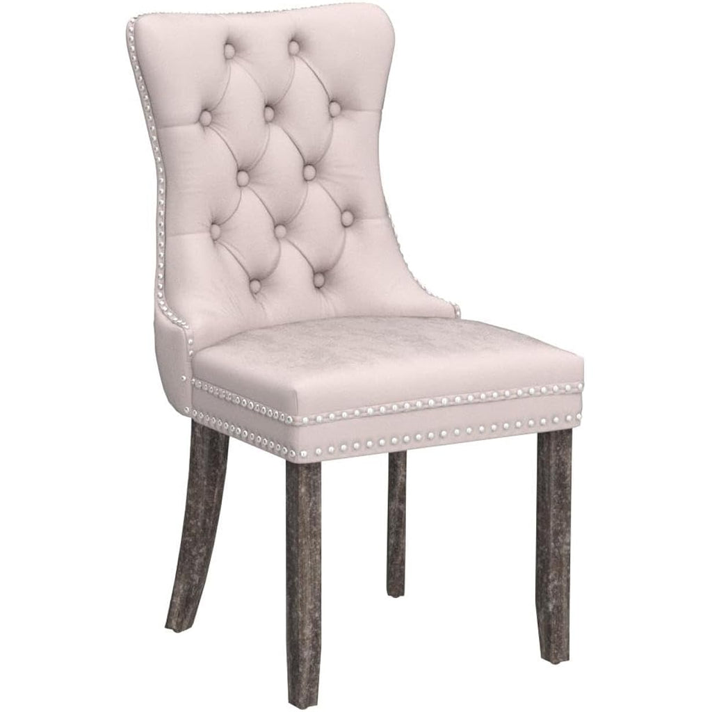 Velvet Dining Chairs Set Of 4, Upholstered High-End Tufted Dining Room Chair With Nailhead Back Ring Pull Trim Solid Wood Legs, Nikki Collection Modern Style For Kitchen, Beige