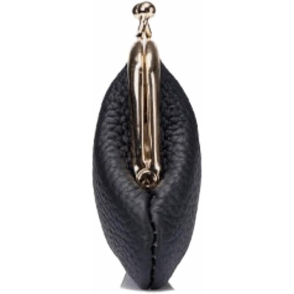 Vintage Kiss Lock Genuine Leather Wallet Mini Coin Purse Portable Jewelry Bag For Women Gift Box (Wine Red)