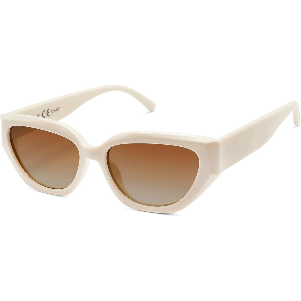 SOJOS Trendy Cute Cat Eye Polarized Sunglasses for Women Fashion Cateye Womens Sunnies SJ2237 Light Beige