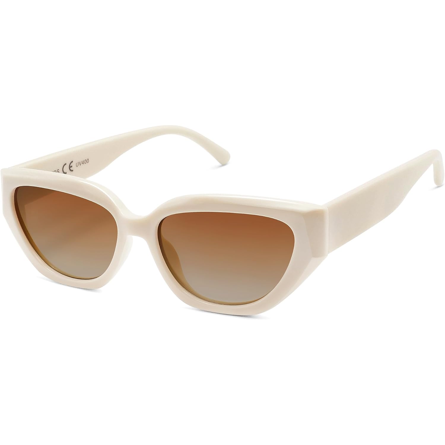 SOJOS Trendy Cute Cat Eye Polarized Sunglasses for Women Fashion Cateye Womens Sunnies SJ2237 Light Beige