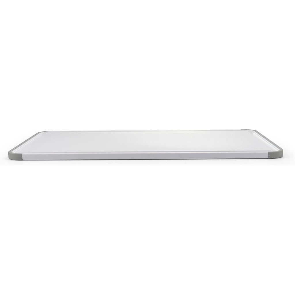Kitchenaid Classic Plastic Cutting Board With Perimeter Trench And Non Slip Edges, Dishwasher Safe, 12 Inch X 18 Inch, White And Gray