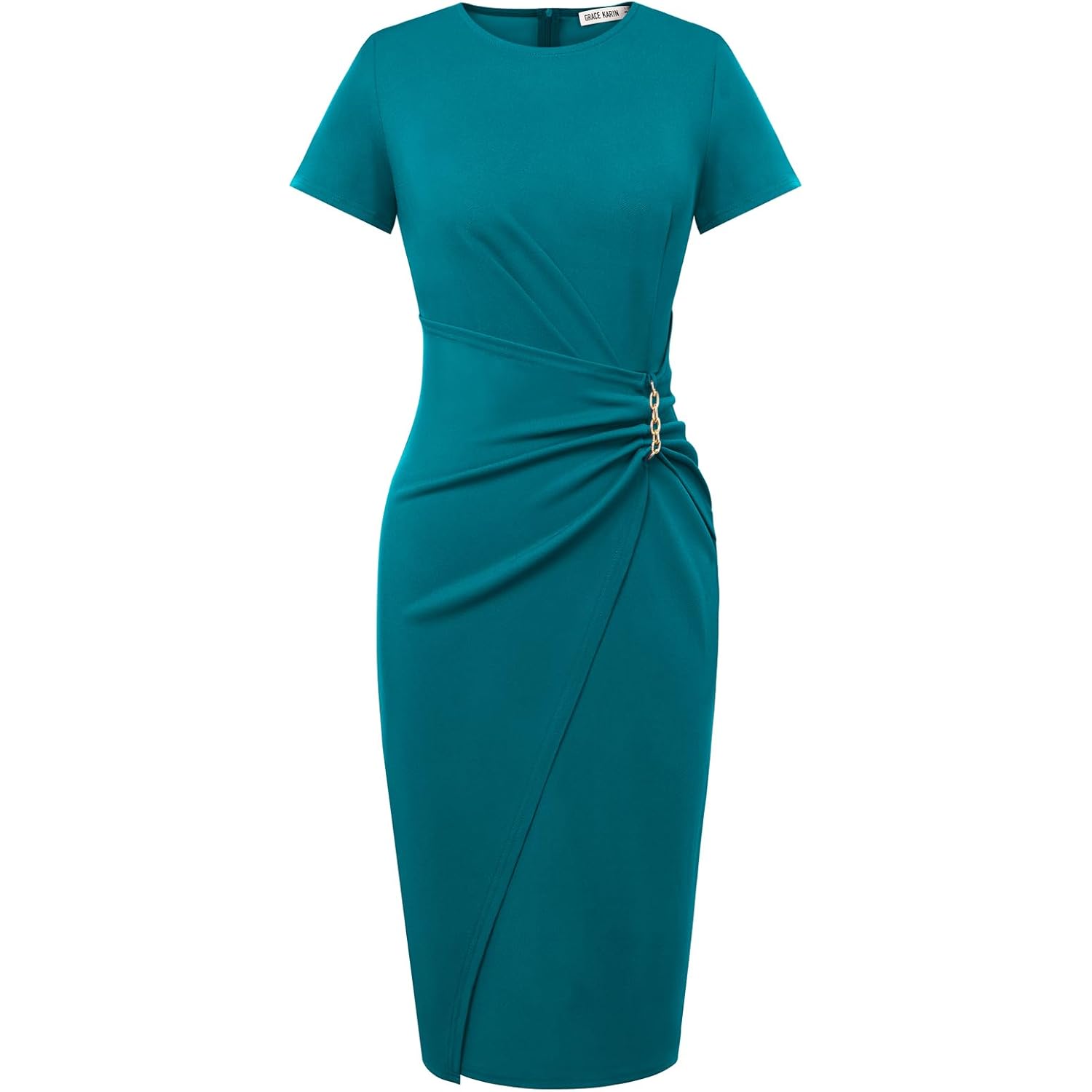Work Dresses for Women 2026 Short Sleeve Sheath Business Midi Dress Ruched Bodycon Office Church Outfits