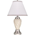 Aspen Creative 40093-1 26" High Traditional Ceramic Table Ivory With Pewter Finish Base And Hardback Empire Shaped Lamp Shade In Off White, 15" Wide