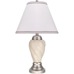 Aspen Creative 40093-1 26" High Traditional Ceramic Table Ivory With Pewter Finish Base And Hardback Empire Shaped Lamp Shade In Off White, 15" Wide