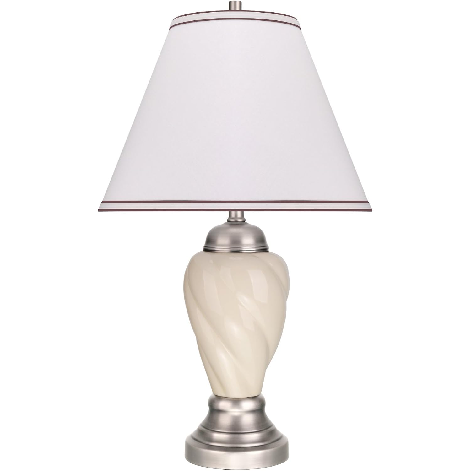Aspen Creative 40093-1 26" High Traditional Ceramic Table Ivory With Pewter Finish Base And Hardback Empire Shaped Lamp Shade In Off White, 15" Wide