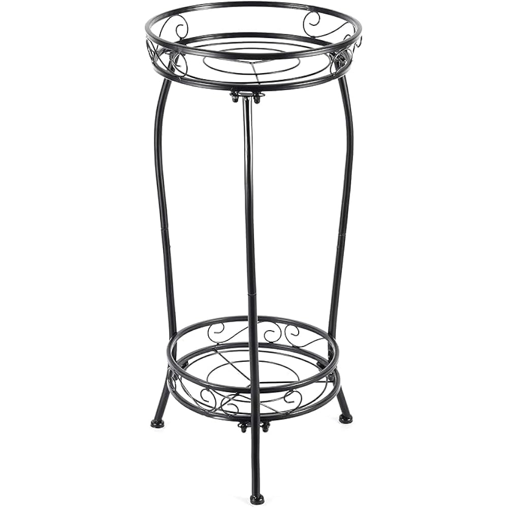 Kavlium Plant Stand Indoor Outdoor, Tall Black Metal, 2 Tier 27.1 Inch | Rustproof Metal, Stable 3-Leg Base, Heavy Duty 100 Lb Capacity, Multiple Plant Rack Holder, Indoor Outdoor Decor
